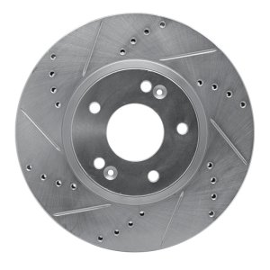 Hyundai Veracruz Brake Rotor (1) - Rear Left - R1 Concepts - Drilled & Slotted - Silver - `07-`12
